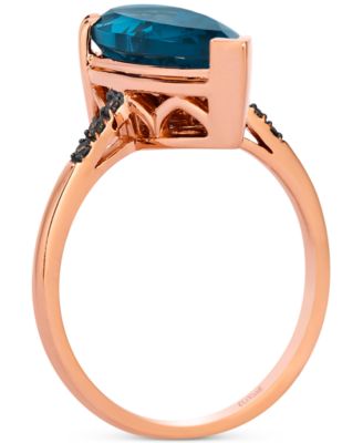 Chocolatier&reg; Deep Sea Blue Topaz™ (3-1/2 ct. t.w.) & Chocolate Diamond&reg; (1/20 ct. t.w.) Ring in 14k Rose Gold