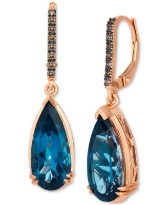 Le Vian - Chocolatier&reg; Deep Sea Blue Topaz™ (7 ct. t.w.) & Chocolate Diamond&reg; (1/8 ct. t.w.) Earrings in 14k Rose Gold
