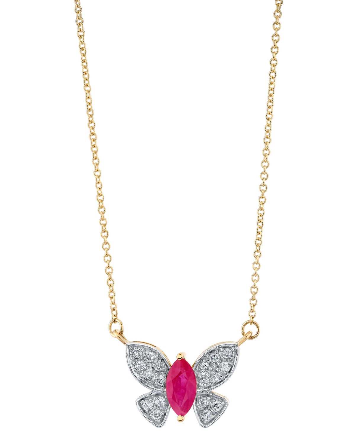 MACY'S RUBY (1/2 CT. T.W.) & DIAMOND (1/5 CT. T.W.) BUTTERFLY 18" PENDANT NECKLACE IN 14K YELLOW GOLD 