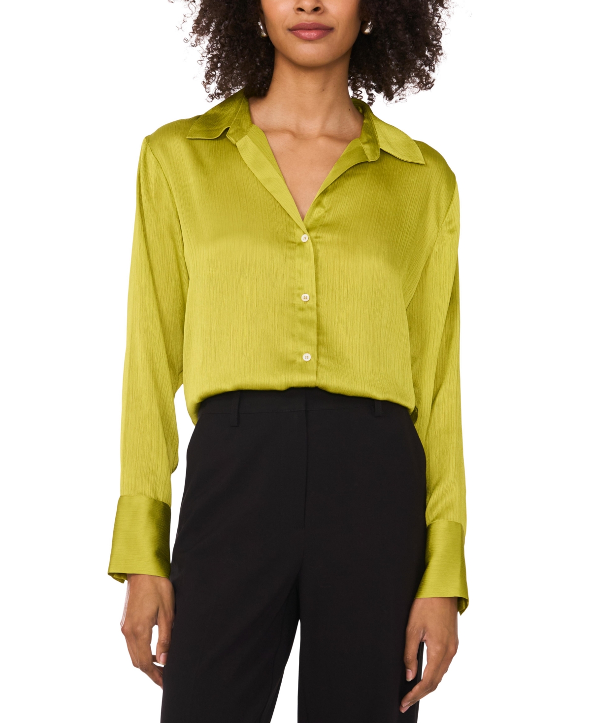 Shop Vince Camuto Women's Split-neck Button Long-sleeve Blouse In Green Oasis