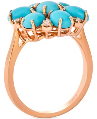 Robins Egg Blue Turquoise & Nude Diamond (1/5 ct. t.w.) Flower Ring in 14k Rose Gold