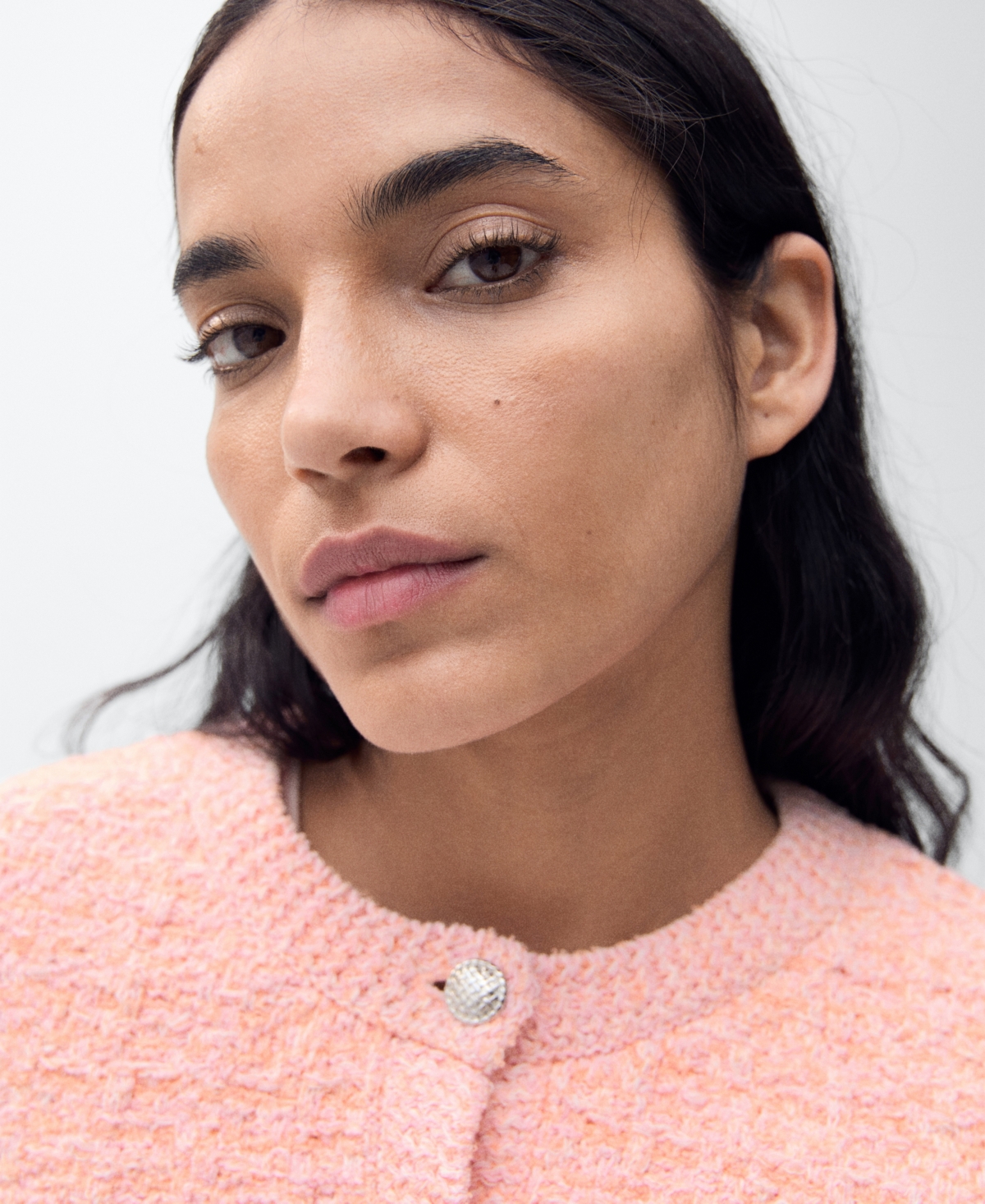 Mango Tweed Effect Jacket With Jewel Buttons Pastel Pink In Pastel Pink