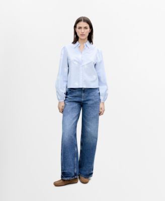 MANGO - Women's Flower Embroidered Striped Shirt