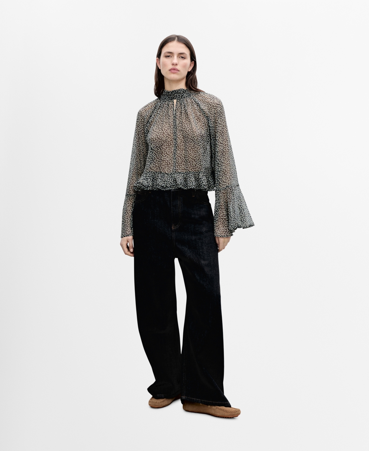 Shop Mango Women's Ruffled Floral-print Blouse In Black