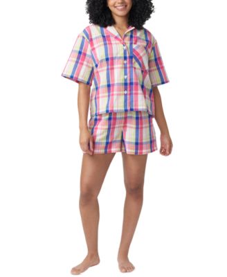 Hue - Women's Plaid Seersucker Short-Sleeve Boxer Pajama Set