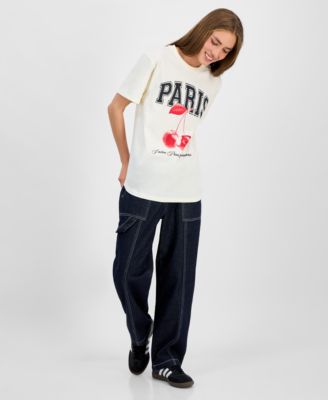 Juniors' Paris Cherry Graphic Print T-Shirt