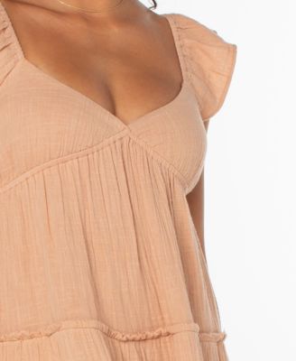 Juniors' Palmy Days Cotton Smocked-Back Tiered Midi Dress