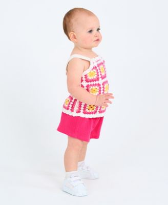Baby Girls 2-Piece Granny Square Crochet and Short Set