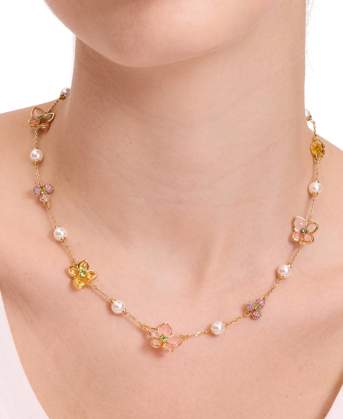 Kate Spade Gold-tone Pastel Petals Scatter Necklace, 16" + 3" Extender In Multi