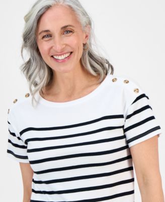 Petite Cotton Button-Shoulder Tee, Exclusively at Macy's