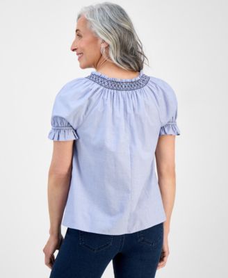 Petite End on End Contrast-Stitch Top, Exclusively at Macy's