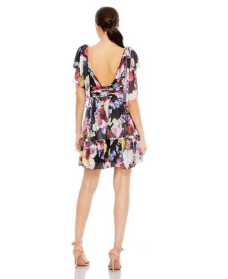 Women's Floral Print Ruffled Sleeveless Soft Tie Dress