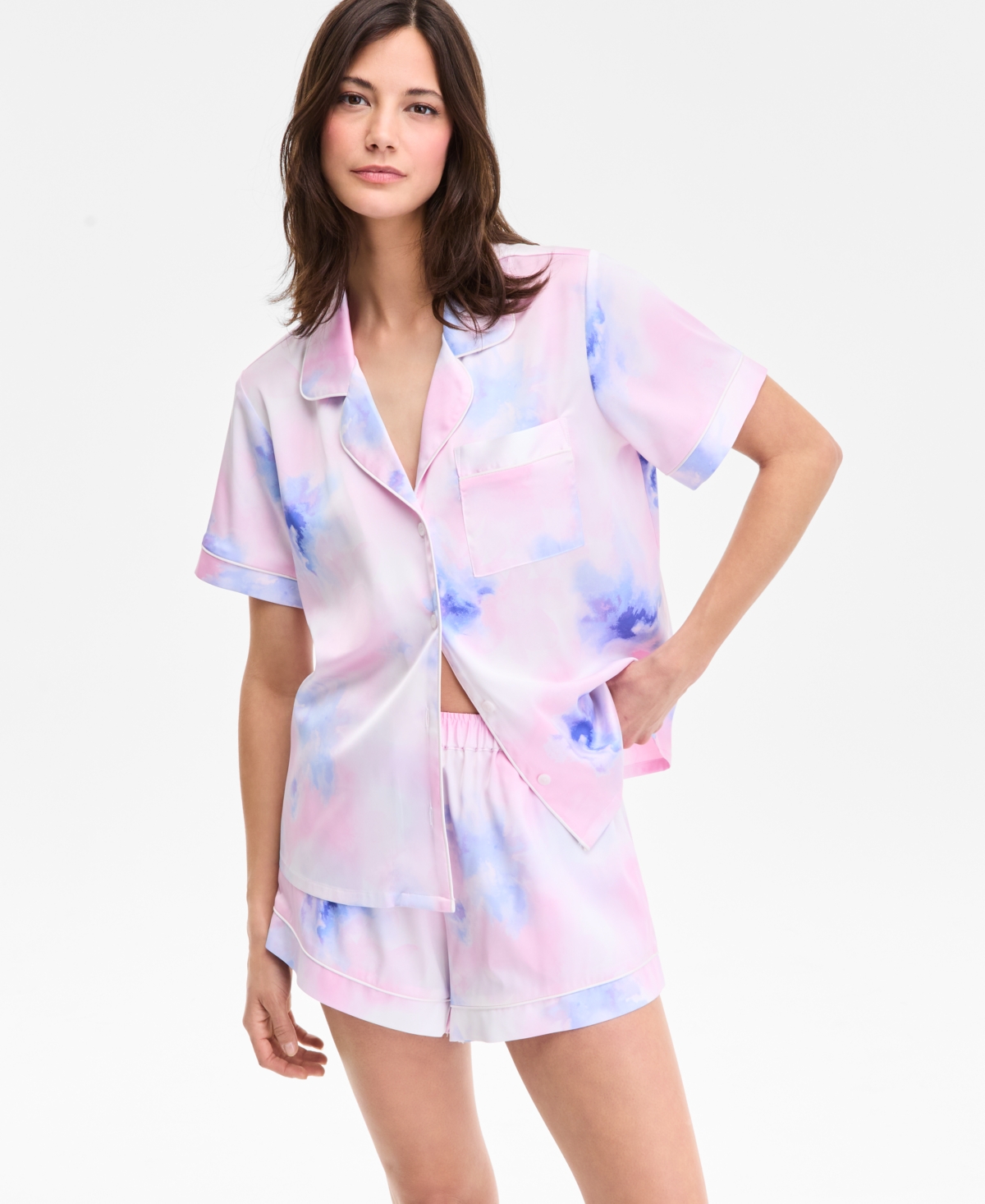 Inc International Concepts I.n.c International Concepts Women's Stretch Satin Short-sleeve Pajama Set, Exclusively At Macy's