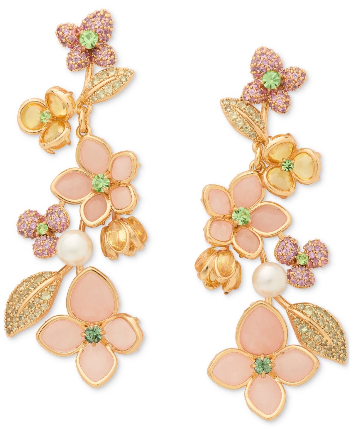 Kate Spade Gold-tone Pastel Petals Linear Earrings In Multi