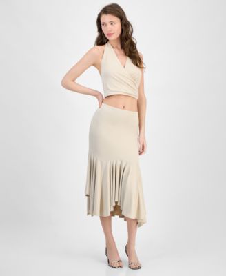 Guess Womens Kenzie Crossover Halter Neck Top Kenzie Pull On Flounce Midi Skirt