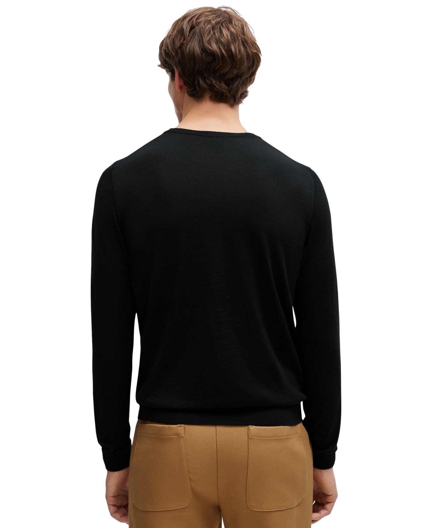 Мужской свитер Hugo Boss Slim Fit Merino Wool, цвет: Чёрный — фото 2