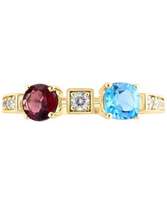 Swiss Blue Topaz (3/4 ct. t.w.), Rhodolite (1/6 ct. t.w.) & Diamond (1/6 ct. t.w.) Ring in 14k Yellow Gold
