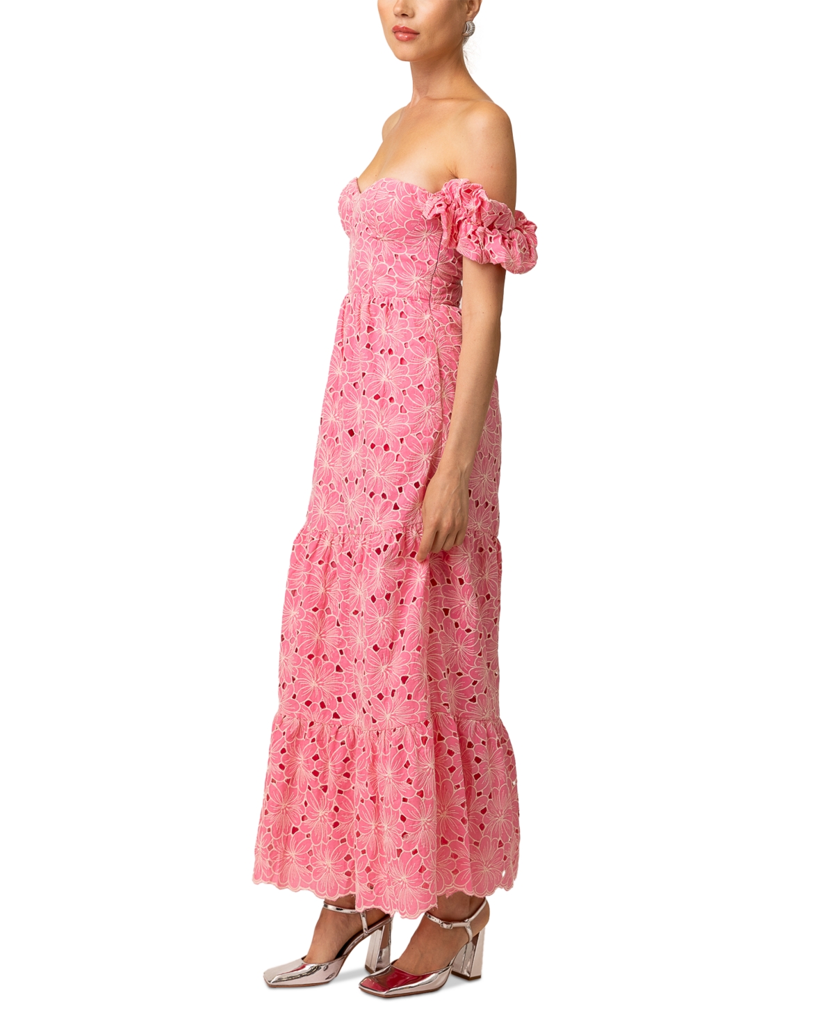 LINE & DOT WOMEN'S TASIA OFF-THE-SHOULDER EMBROIDERED COTTON DRESS 