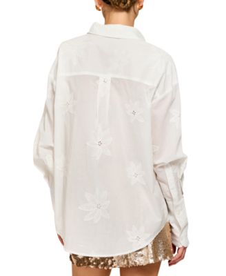 売れ筋商品|||ラインアンドドット カットソー トップス レディース Women's Emberly Embroidered Cotton Button-Front Shirt White Line & Dot Women's Emberly Embroidered Cotton Button-Front