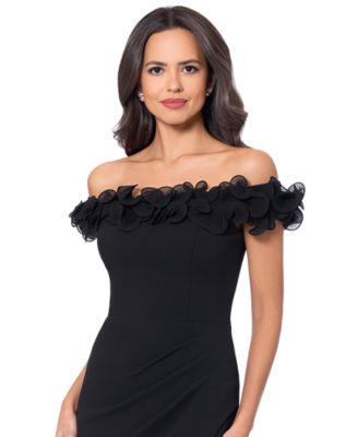 Women's Scuba-Crepe Ruffled Off-The-Shoulder Fit & Flare Gown  