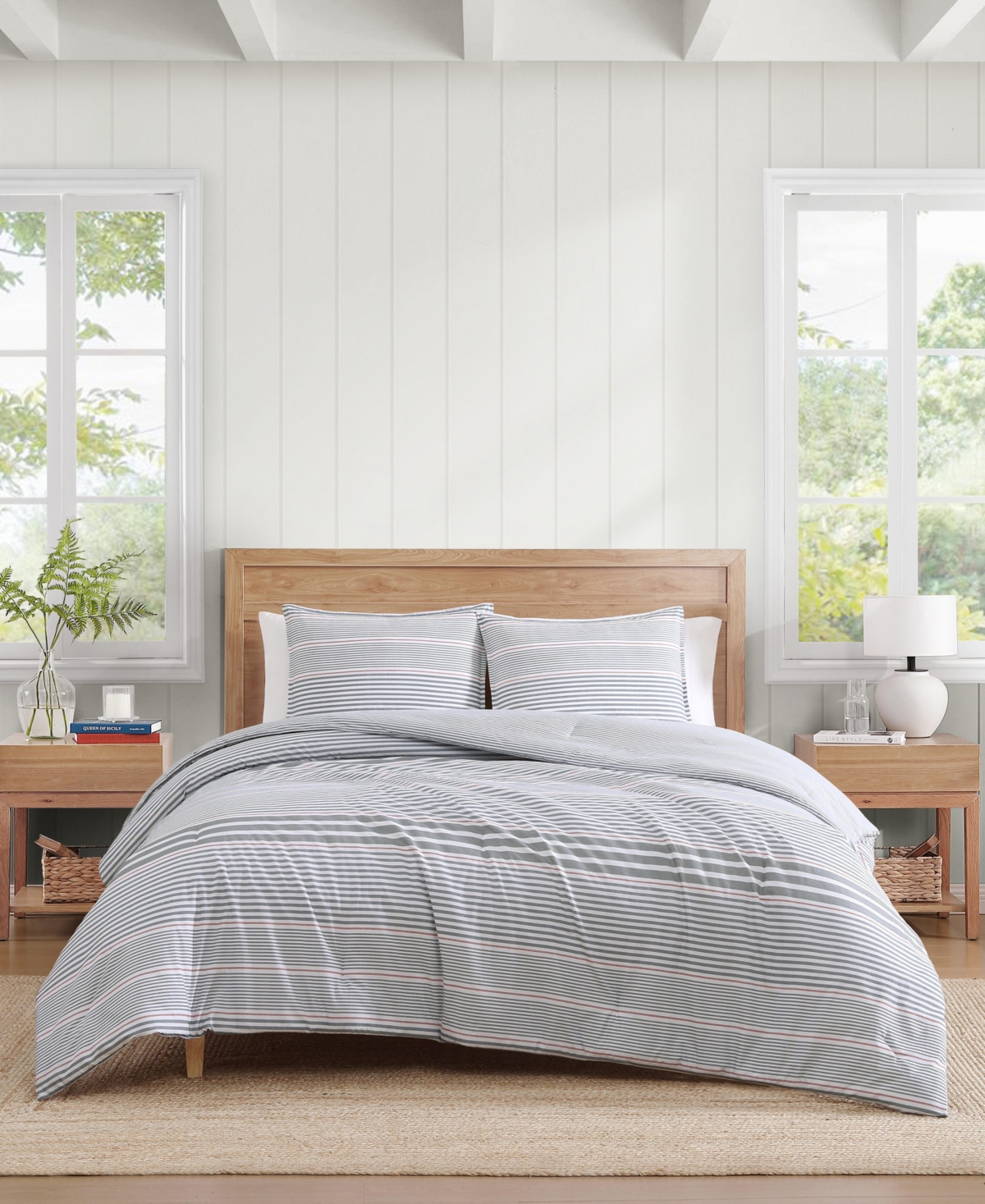 Tommy Hilfiger Danbury Stripe Cotton 3-pc. Duvet Cover Set, Full/queen In Gray