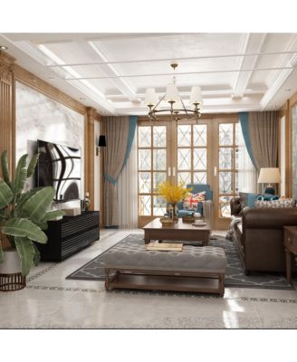 TV stand with 6 drawers, media console with embossed texture, entertainment center in black wood