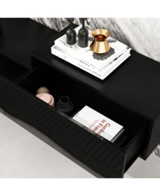 Black wall-mounted TV stand, entertainment center with five drawers, media console with light strip