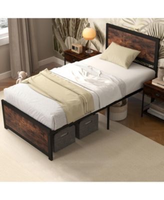 Twin Size Bed Frame Metal with High Headboard and Mute Bars-Twin Size