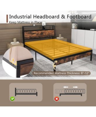 Full Bed Frame with Storage Headboard and Charging Station-Full Size