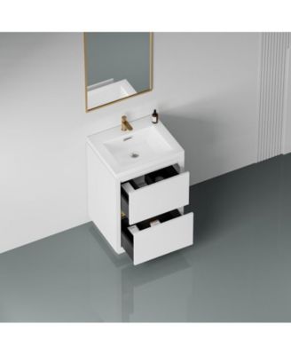24" Freestanding Bathroom Vanity with Sink, Bathroom Storage Vanity Cabinet with Stone Resin Countertop and Soft Close Drawers