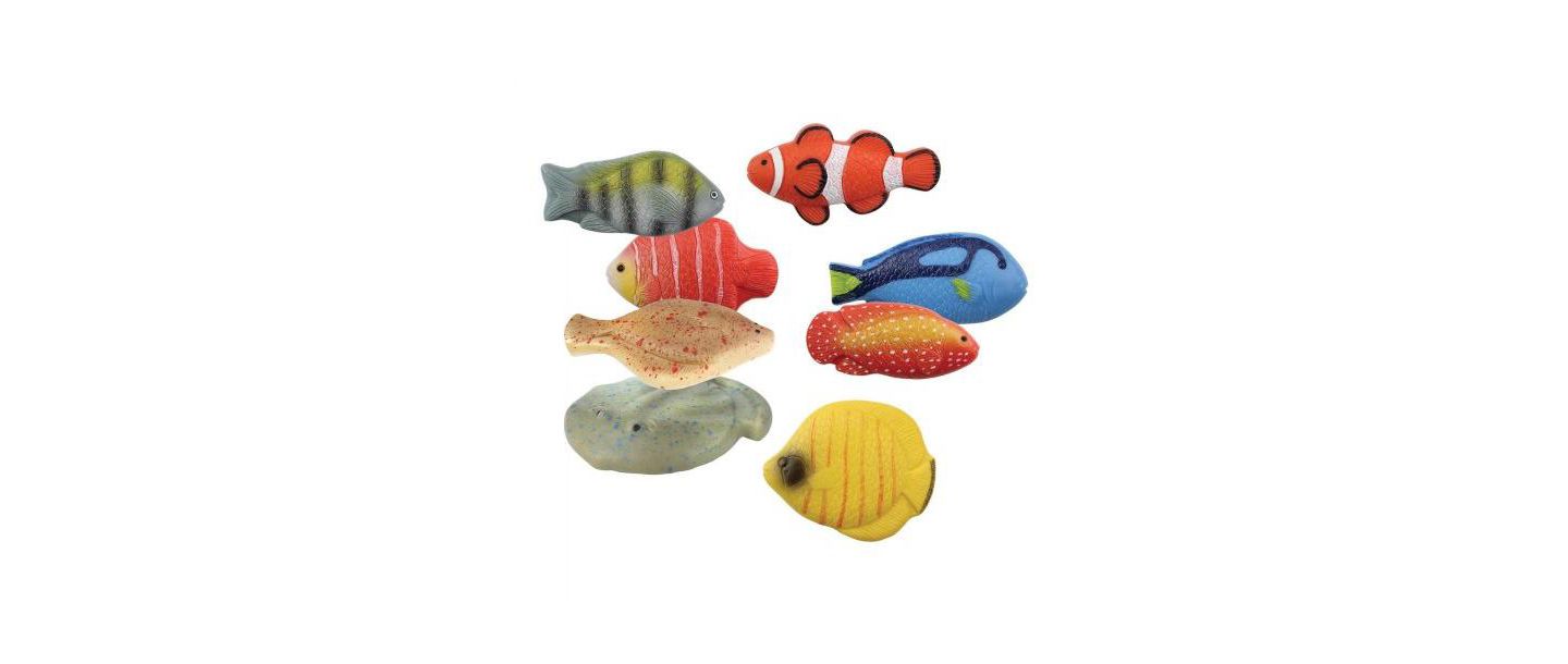 Детские фигурки Yellow Door Sensory Play Stones Fish 8-Piece Figurine Set, Ages 2+, цвет: Assorted Pre-Pack — фото 1