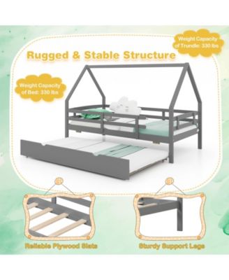Twin House Bed with Trundle and Fence Rail