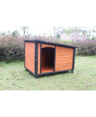 46 inch Large Dog House Indoor Outdoor Wooden Kennel Winter Insulated PVC Waterproof Roof Removable Floor