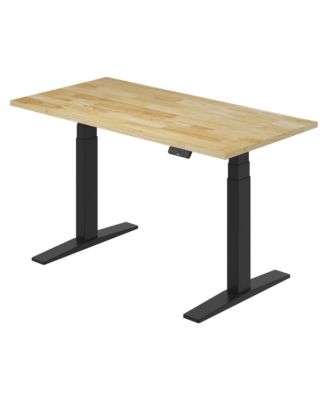E7-COMMERCIAL 55  W Electric Adjustable Standing Desk, Rubber Wood Top, Black Base