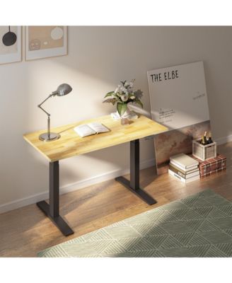 E7-COMMERCIAL 55  W Electric Adjustable Standing Desk, Rubber Wood Top, Black Base