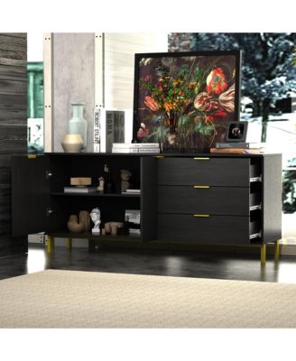 3-Drawer Engineered Wood 2 Cabinets & Metal Legs TV Stand