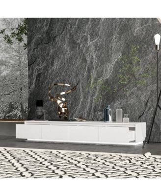 TV stand with 4 drawers, media console with light strip, entertainment center in white wood