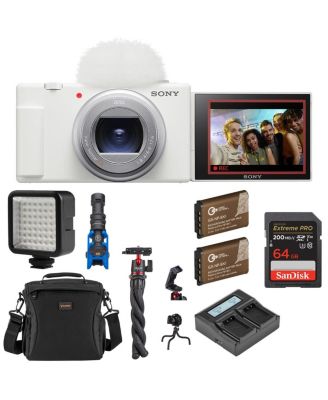 Sony ZV-1 II Vlog Camera for Content Creators and Vloggers, Bundle 2x Extra Battery, Dual Charger, 64GB SD Card, Camera Bag, Octopus Tripod,