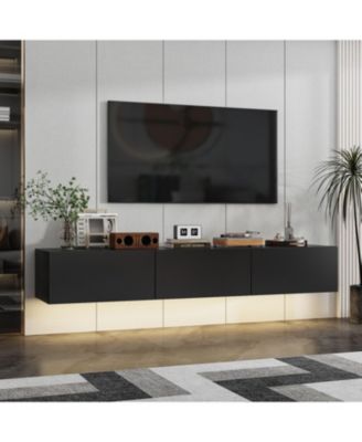 63" Wooden TV stand with 3 drawers, wall-mountable media console, entertainment center with light strip