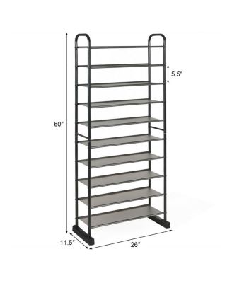 10-Tier Free-Standing Metal Frame Shoe Rack