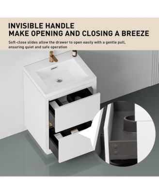 24" Freestanding Bathroom Vanity with Sink, Bathroom Storage Vanity Cabinet with Stone Resin Countertop and Soft Close Drawers