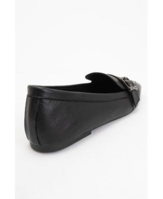 Noir Leather Flat Loafers (Women)