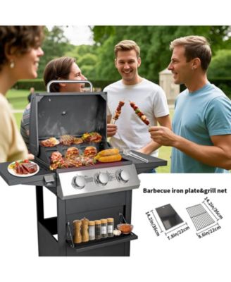 3-Burner Free Standing Stailless Liquid Propane 30000 BTU Gas Grill with Cabinet