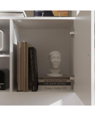 Black four-door TV stand, media console with movable shelves, multi-purpose entertainment center