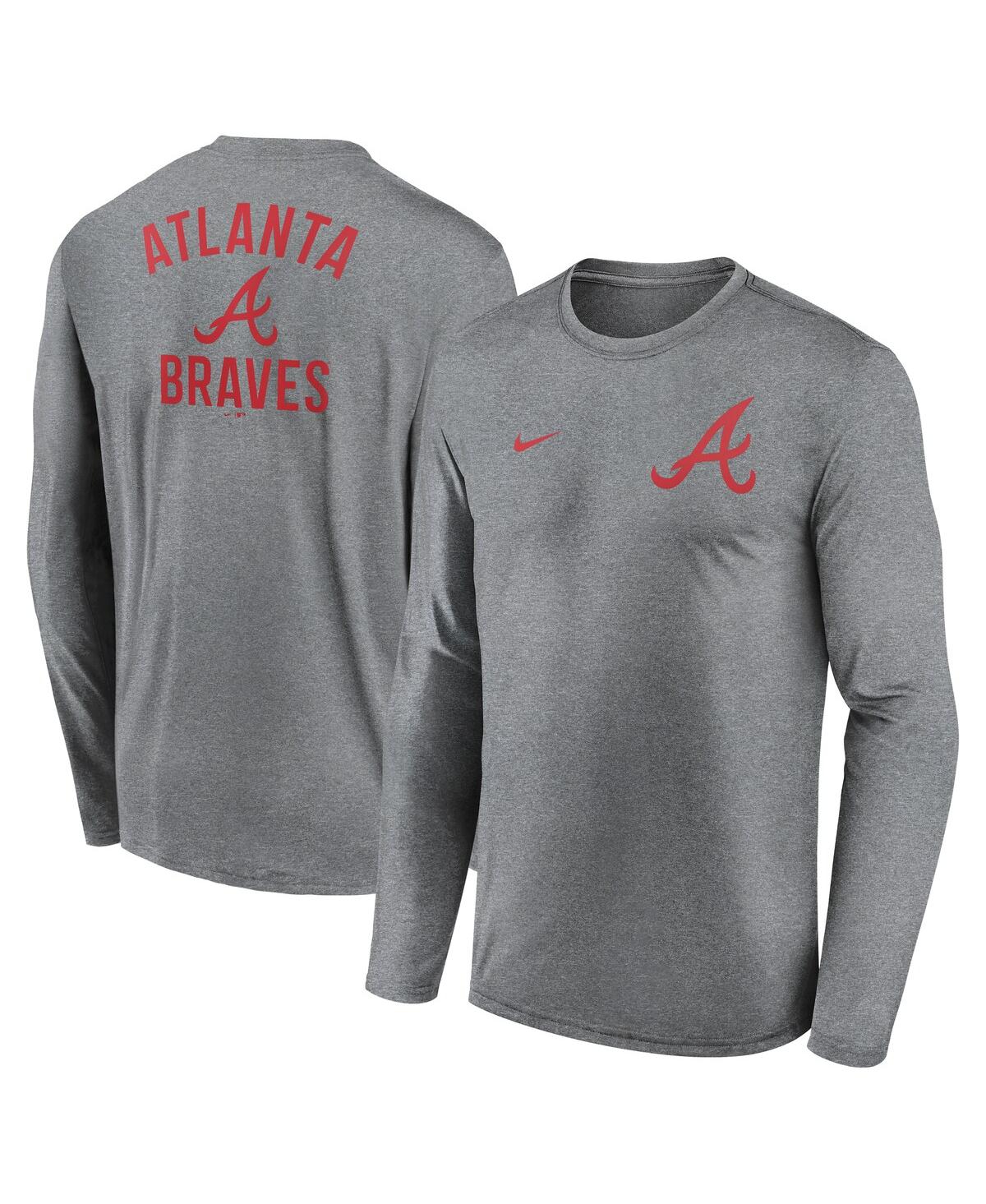Nike Men's Heather Charcoal Atlanta Braves 2-hit Legend Performance Long Sleeve T-shirt In Heather Charcoal