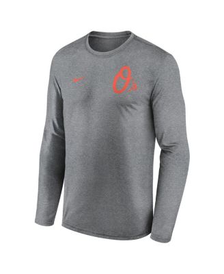 Men's Heather Charcoal Baltimore Orioles 2-Hit Legend Performance Long Sleeve T-Shirt