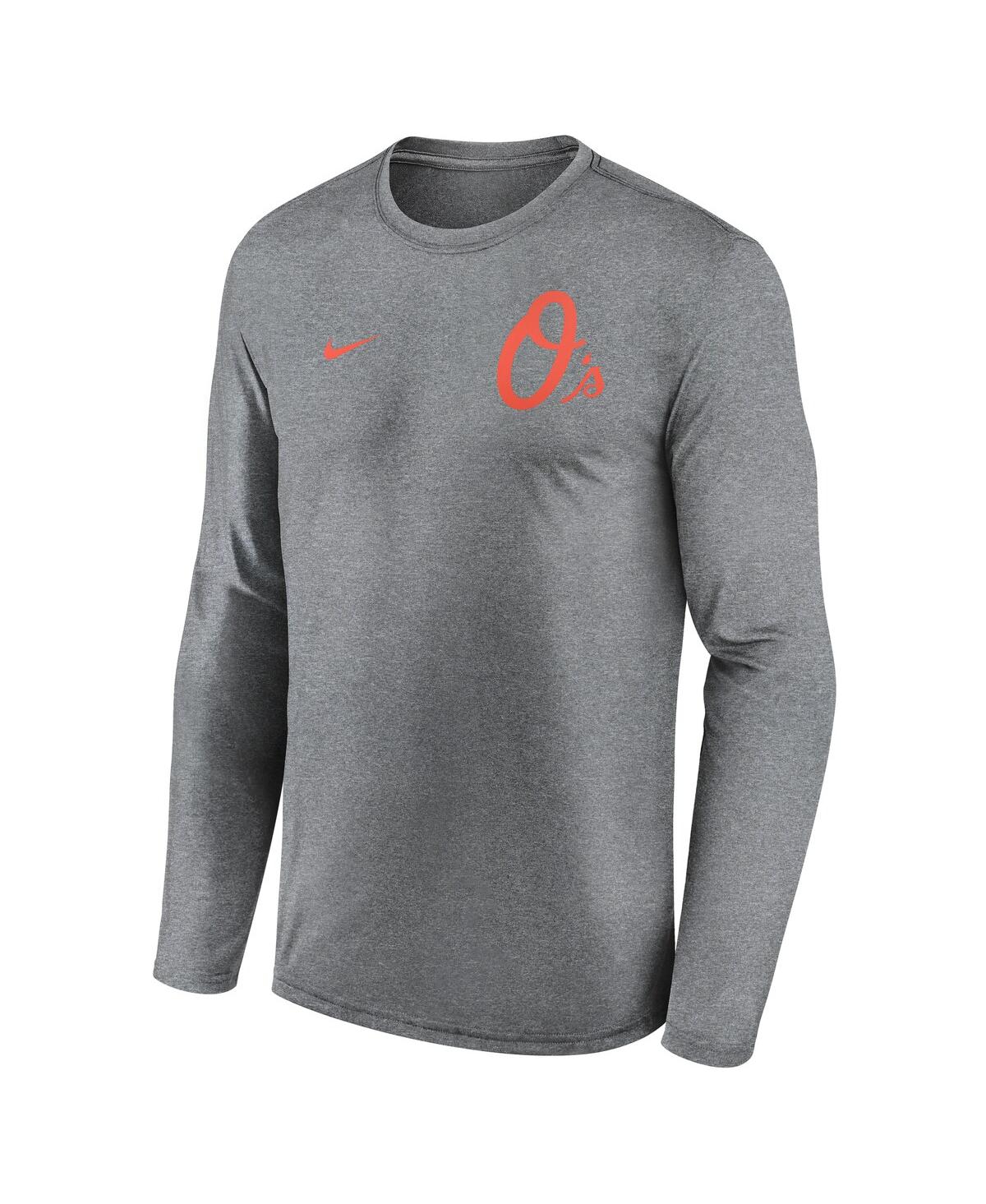Nike Men's Heather Charcoal Baltimore Orioles 2-hit Legend Performance Long Sleeve T-shirt In Heather Charcoal