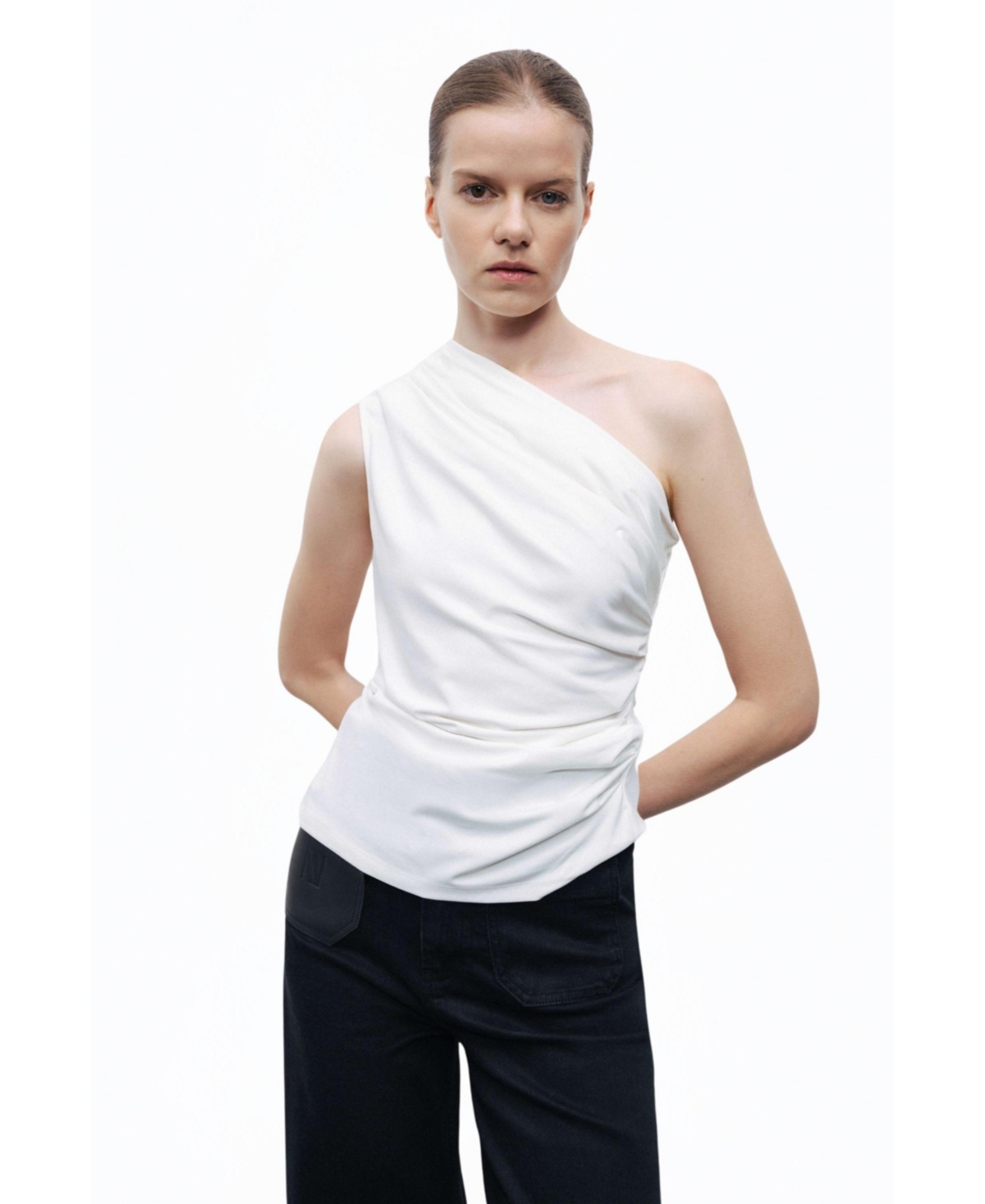 Women's Shirred Detailed Blouse - Open white