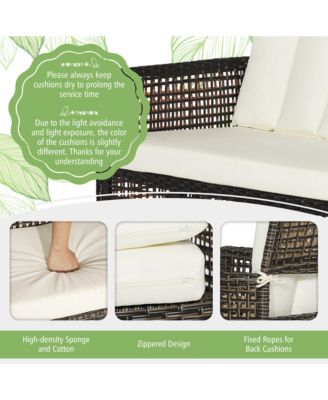 8 Piece Patio PE Wicker Conversation Furniture Set w/ Acacia Wood Tabletop & Cushions