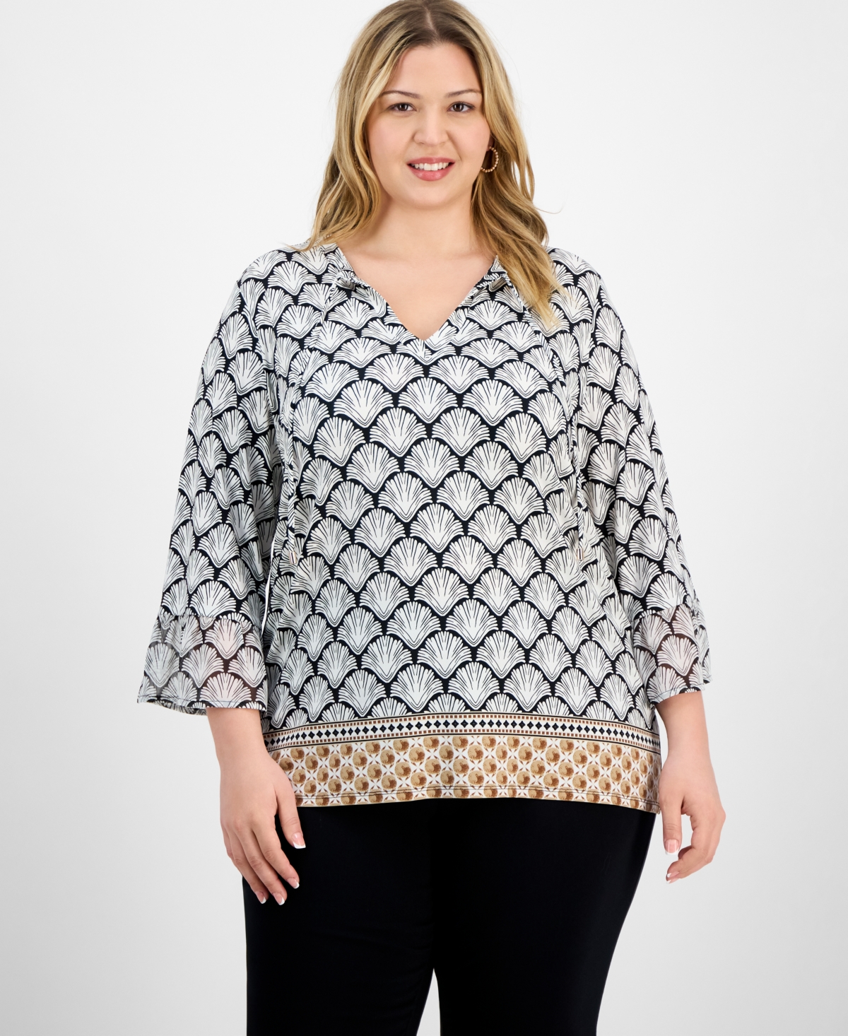 Plus Size Printed Chiffon-Sleeve Blouse, Exclusively at Macy's - Purple Fizz Combo